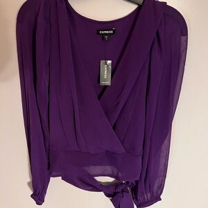 EXPRESS V-neck Faux Wrap Tie Waist Top Women's Size Medium Purple